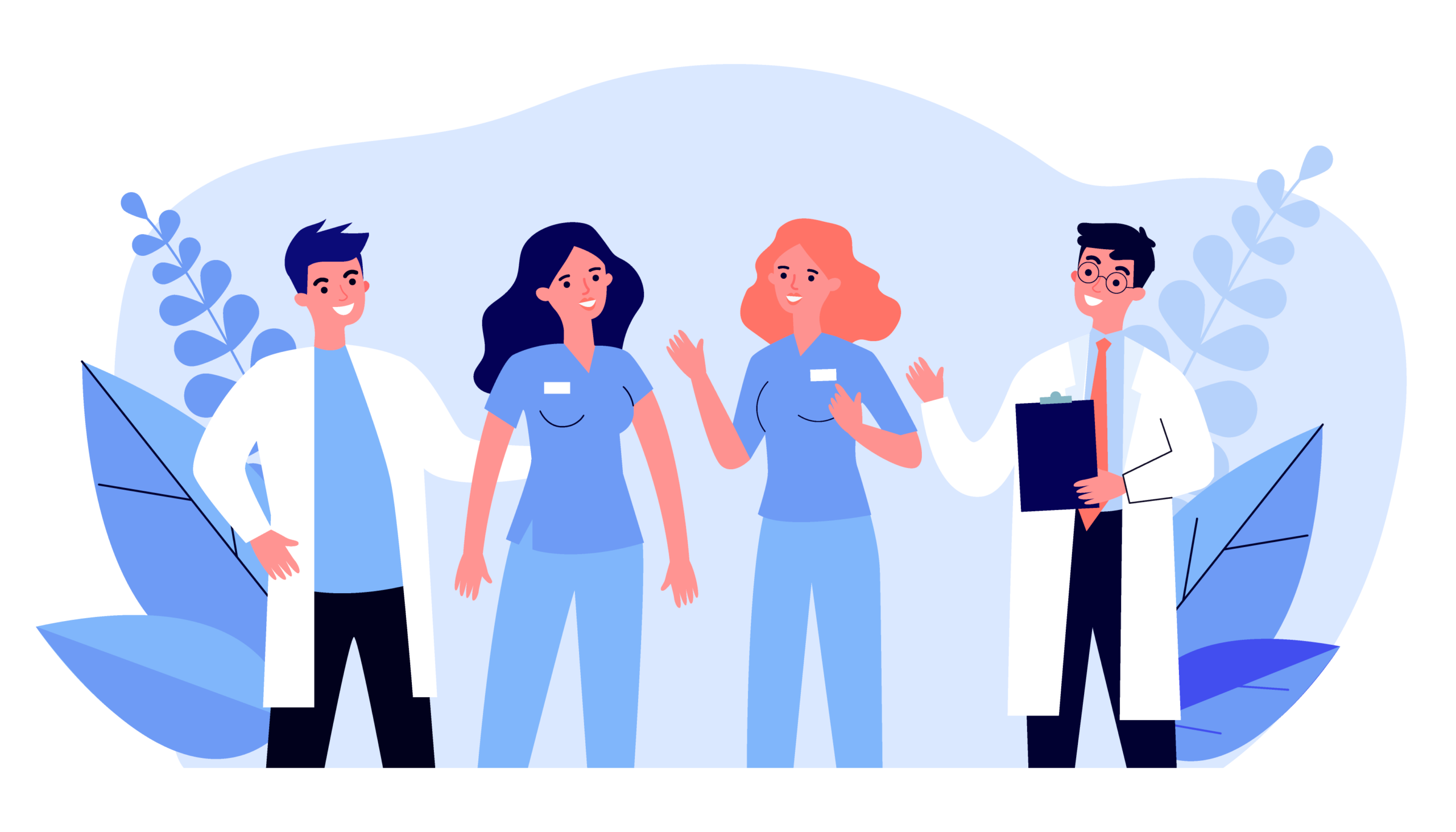 Team of hospital doctors standing together. Medical staff, physician, nurse flat vector illustration